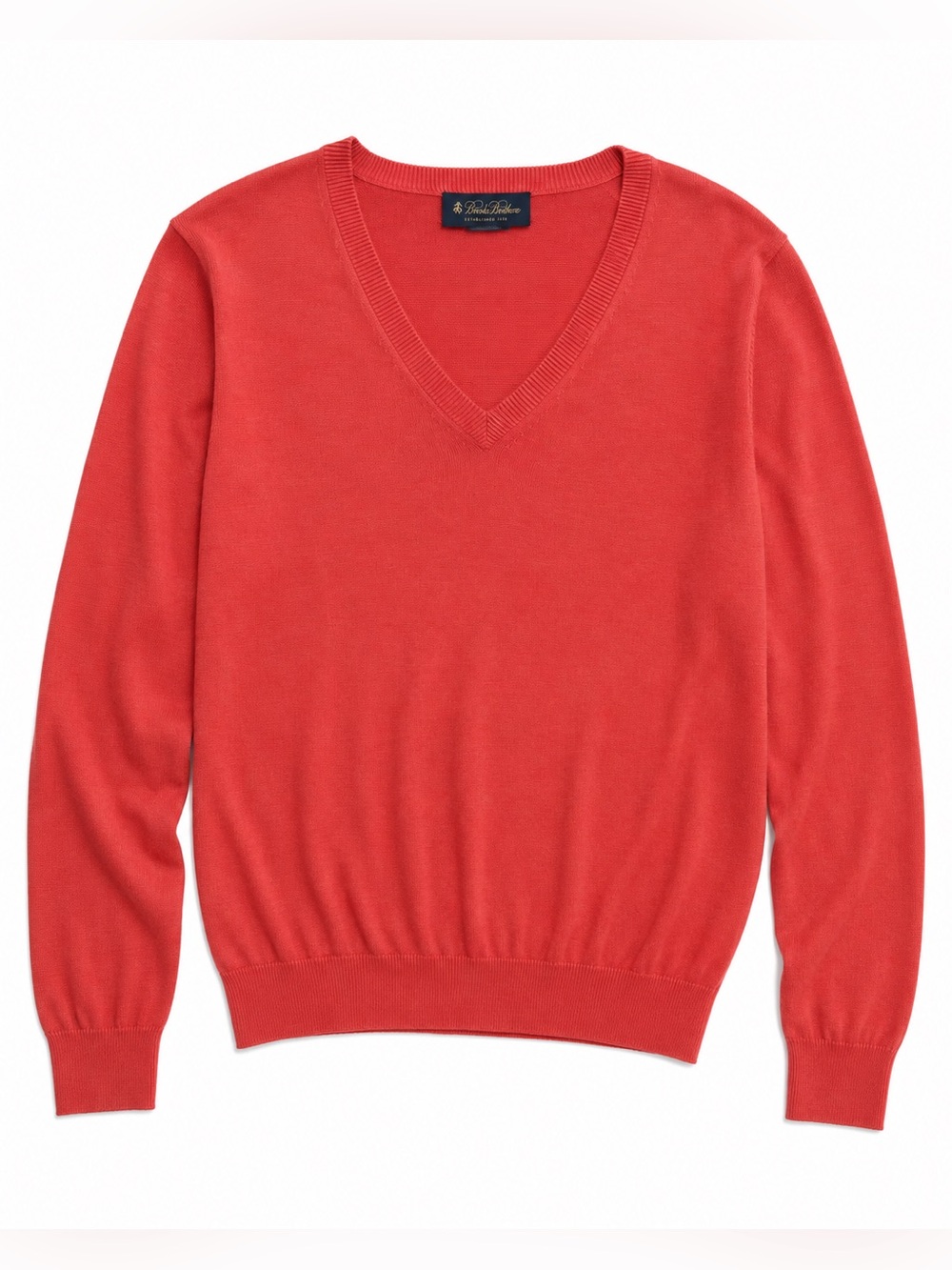 Brooks Brothers Silk Cotton V-Neck Sweater Women M Coral Red Lightweight